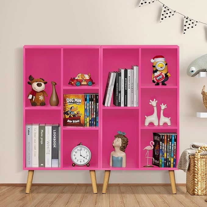 LEYAOYAO Bookshelf,3 Tier Book Shelf with Legs,Pink Modern Bookshelf,Large Freestanding Open Modern Bookshelves,Display Bookcases Decor Furniture for Nursery-DeskLoop Office