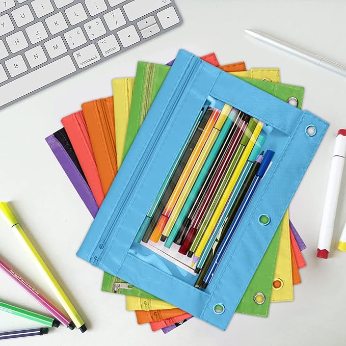 YoeeJob Pencil Pouch for 3 Ring Binder，Zipper Pencil Pouches Bulk，Pencil Case Pouch with Clear Window for Class, School, Office, 6 Colors-24 Packs-DeskLoop Office