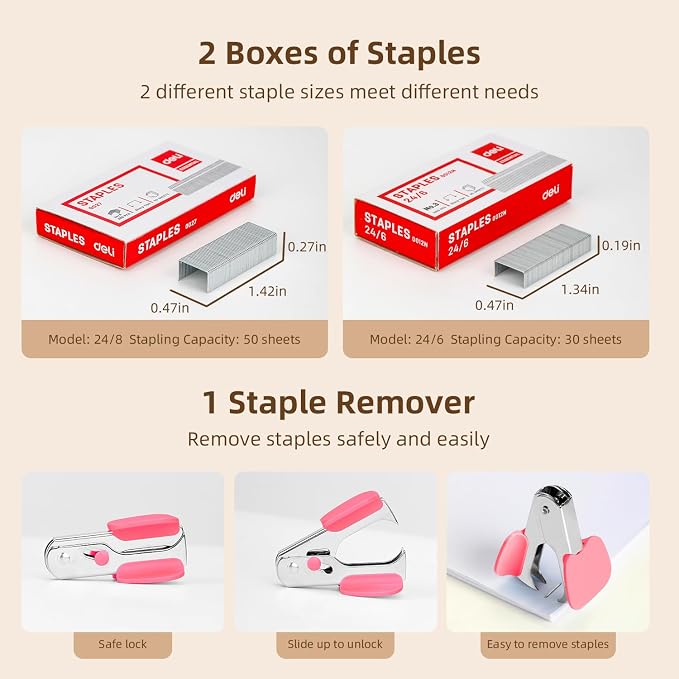 Deli Effortless Desktop Stapler, Heavy Duty Stapler, 40-50 Sheet Capacity - Image 4