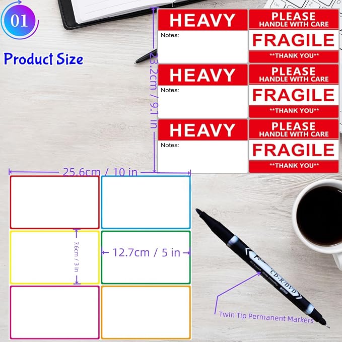 5" x 3" Large Moving Labels for Home Packing Box 6 Color Coded Border Label - Image 2