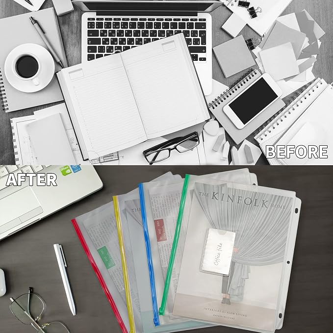 YoeeJob 8 Packs 3-Hole Clear Zipper Binder Pockets, Binder Insert Pages - Image 4