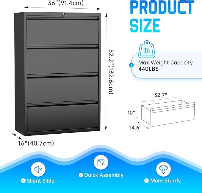Greenvelly 4 Drawer File Cabinet, Metal Filing Cabinet - Image 3
