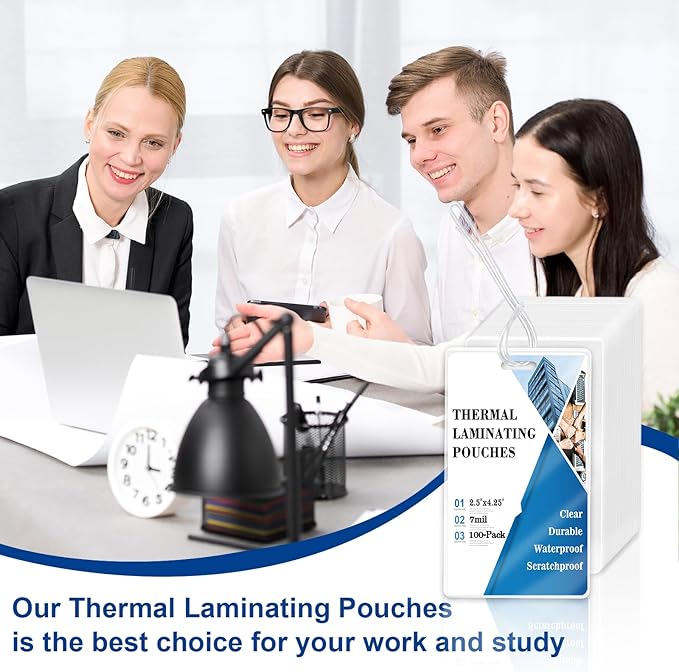 100 Pieces 7 Mil 2 1/2" x 4 1/4" Luggage Tag Laminating Pouches with Slot Hole Thermal Laminate Pouch Tags Kit Resealable for Work Permits Pass Cards Student ID Cards (100, 7 Mil)-DeskLoop Office
