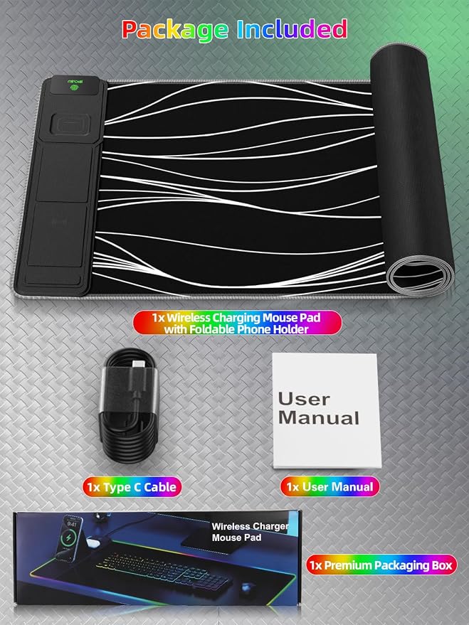 Mouse Pad with Foldable Phone Holder & Wireless Charger, XXL RGB Gaming - Image 9