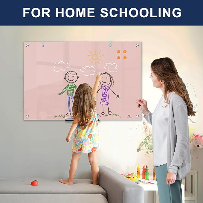 TSJ OFFICE Glass Dry-Erase Board - 36 x 24 Inches Wall Mounted Magnetic Whiteboard, Large Frameless Glass White Board for Office, Home & School, Pink-DeskLoop Office