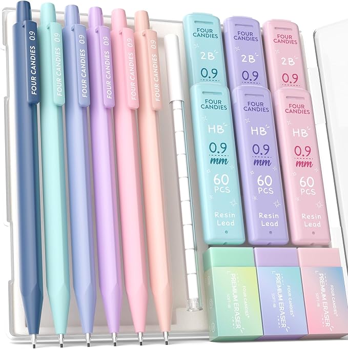 Four Candies Cute Mechanical Pencil Set, 0.9mm Bold Point, 6-Count Pack | 360 by FourCandies