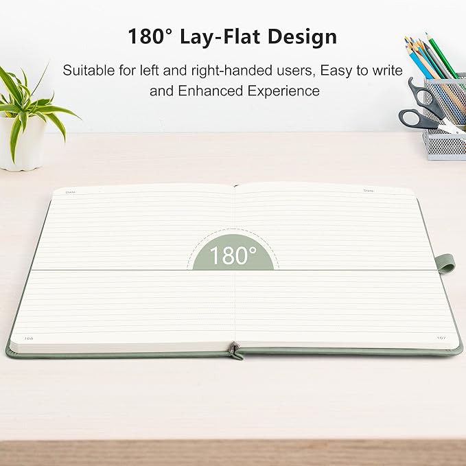 RETTACY Lined Journal Notebook, 192 Numbered Pages, A5 Medium Size (5.7'' x 8.3''), for Men & Women, Journaling, Writing, Work & Office, Leather Hardcover, 100 GSM Thick Paper (Sage Green)-DeskLoop Office