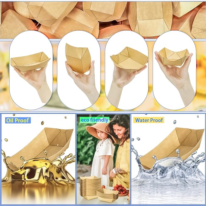 100 Pack 1Lb Paper Food Boat Trays Disposable Paper Boat Plates Containers - Image 5