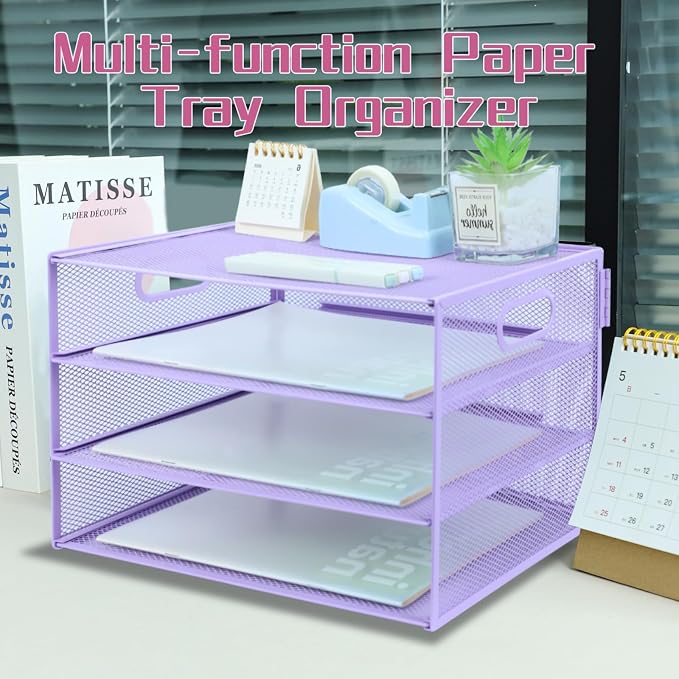 3 Tier Lettrer Tray Organizer, Metal Mesh Desk File Organizer - Image 5