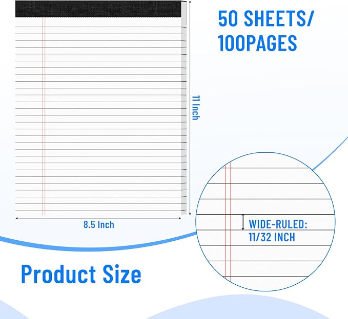 12pcs Legal Pads 8.5 x 11, 50 Sheets/Pack, Notepads 8.5 x 11 Inch, Memo Pads - Image 2