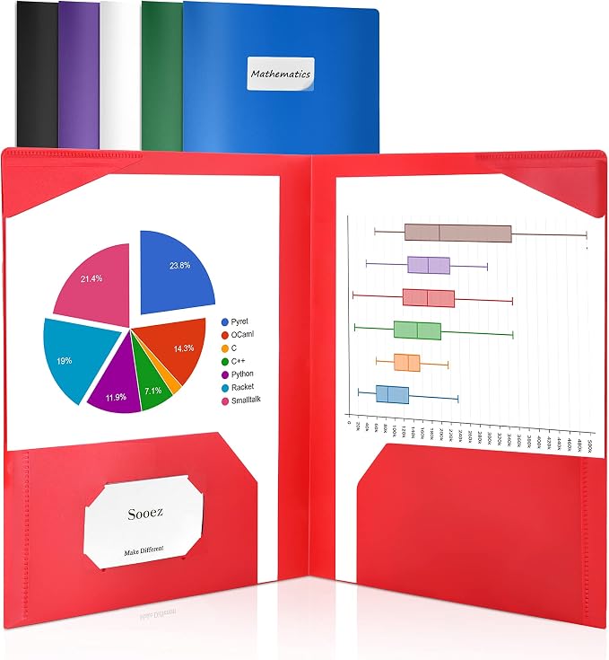 Sooez 6Pack Folders with Pockets, Pastels Colors, Heavy Duty Pocket Folder by Sooez
