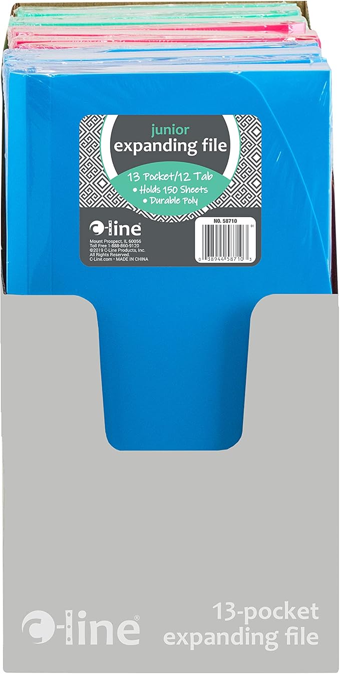 C-Line 13-Pocket Poly Expanding File, 10 x 5 Inches, Junior Size - Image 6