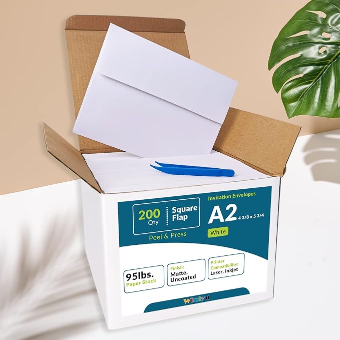 200 Pcs Bulk A2 Invitation Envelopes in White Peel & Press Self Seal 4 3/8 x 5 - Image 2