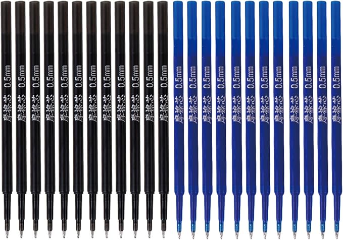 30 Pcs Black Blue Ink Gel Pen Refills 0.5mm Fine Point, Erasable Replacement by MOZXIRZ