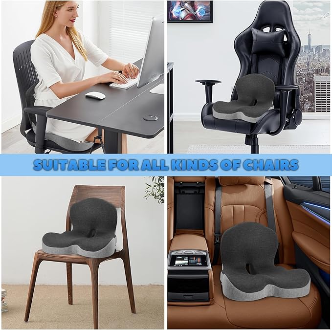 Buttocks Cushion for Office Chair Memory Foam Seat Pad for Butt Support Tailbone Relief Ergonomic Chair Cushion for Home Car Travel or Work (Blue and Gray Patchwork Color)-DeskLoop Office