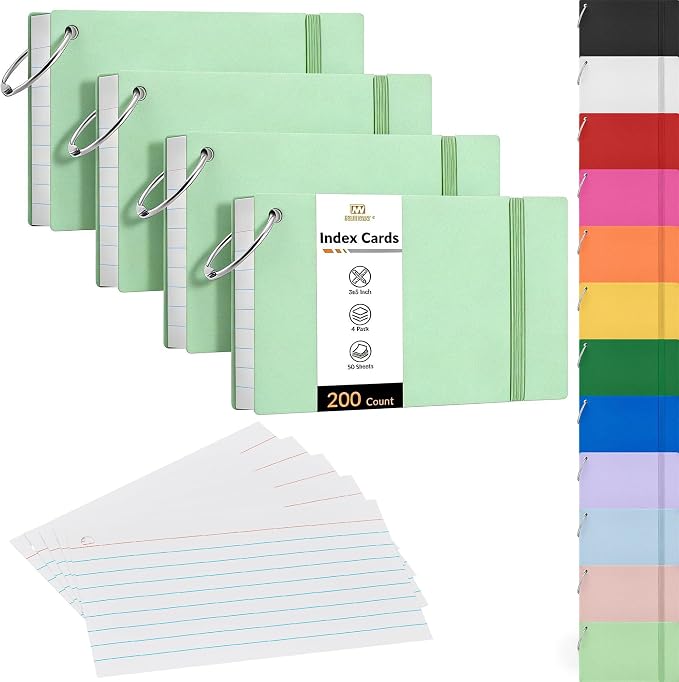 NEEWAY Ruled Index Cards with Ring 3x5 Inches, Flash Cards with Rings by NEEWAY