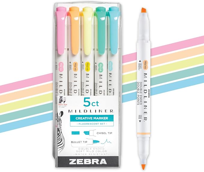 Zebra Pen Mildliner Dual-Tip Highlighter Marker Set, Broad and Fine Point Tips by ZebraPen