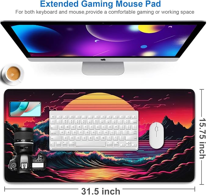 Mouse Pad, 31.5x15.7 inch Large Extended Computer Keyboard Mouse Mat, Water - Image 2
