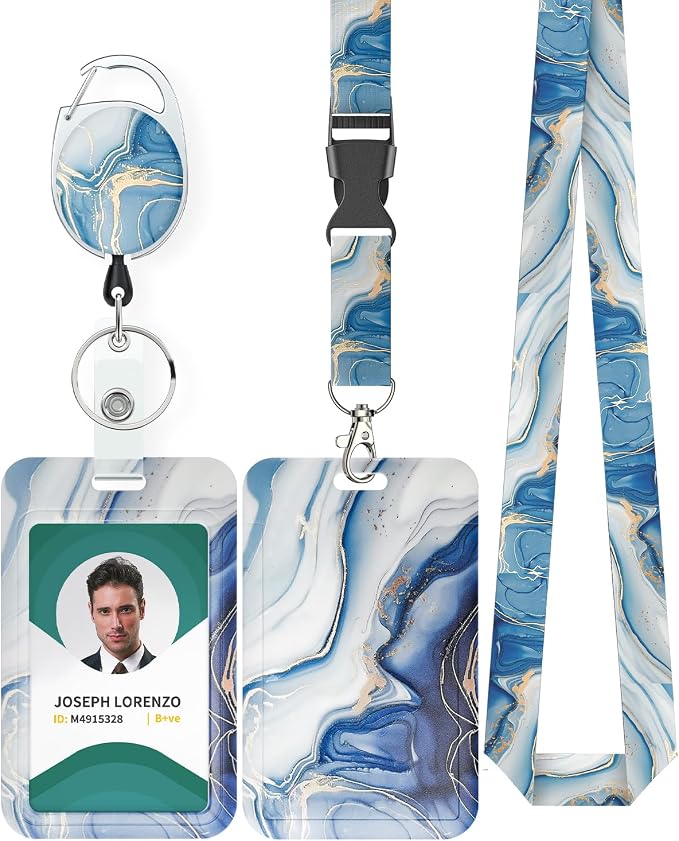 Uniclife Marbling Sliding Badge Holder Blue Marble Pattern Plastic Card Holder by UnicLife
