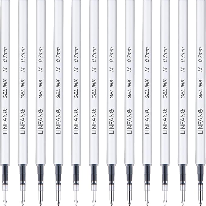 Black Gel Pens Refills, 12 Pack Retractable Gel Ink Pen Refills Bulk, Medium by LINFANC