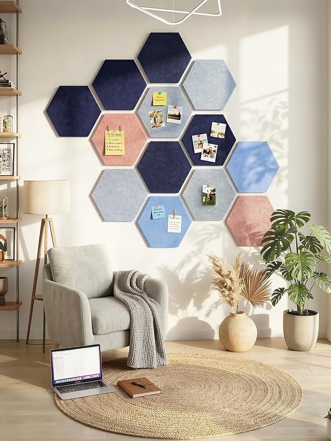 8 Pack Hexagon Felt Bulletin Board Tiles - Image 3