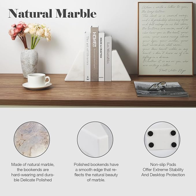 Karibiber Marble Book Ends Decorative, Unique Bookends - Image 2