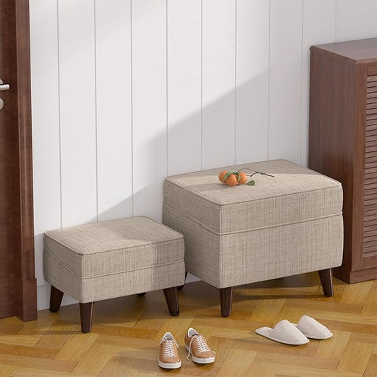 Foot Rests with Adjustable Cover, BOGO, Storage Ottoman Dorm, Footstool & Sitting Stool, Ottoman Foot Stool Set for Living Room, Bedroom, Dorm, Beige-DeskLoop Office