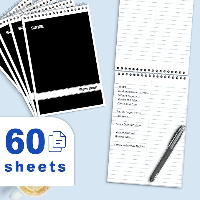SUNEE 12 Pack Steno Pads 6x9, Gregg Rule, 60 Sheets, Spiral Notebook 6x9 - Image 2