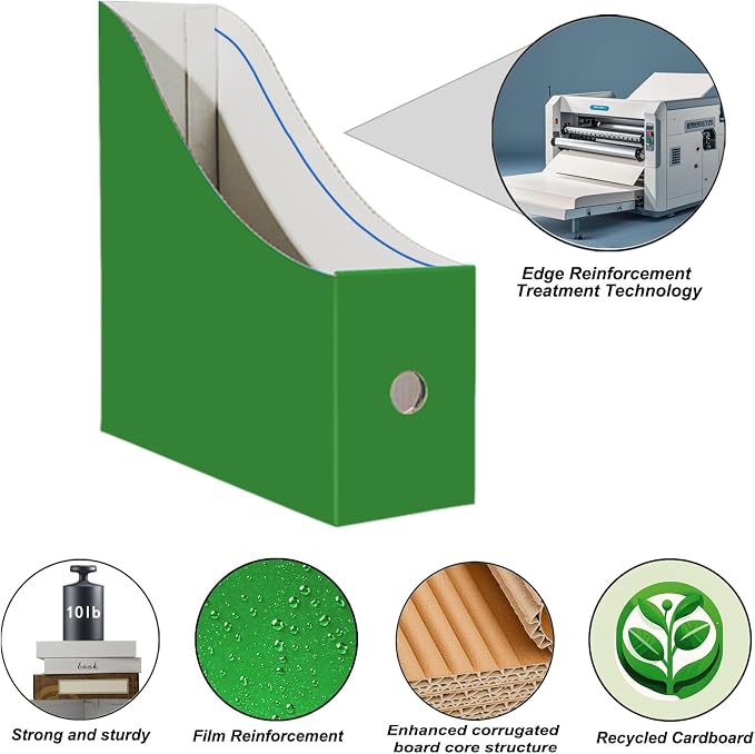 Limitliho 12 Pack Green Cardboard Magazine Holder, Sturdy Book Bins - Image 2