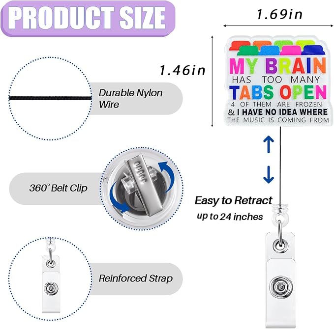 My Brain Has Too Many Tabs Open Badge Reel Retractable, Funny Badge Reel - Image 2
