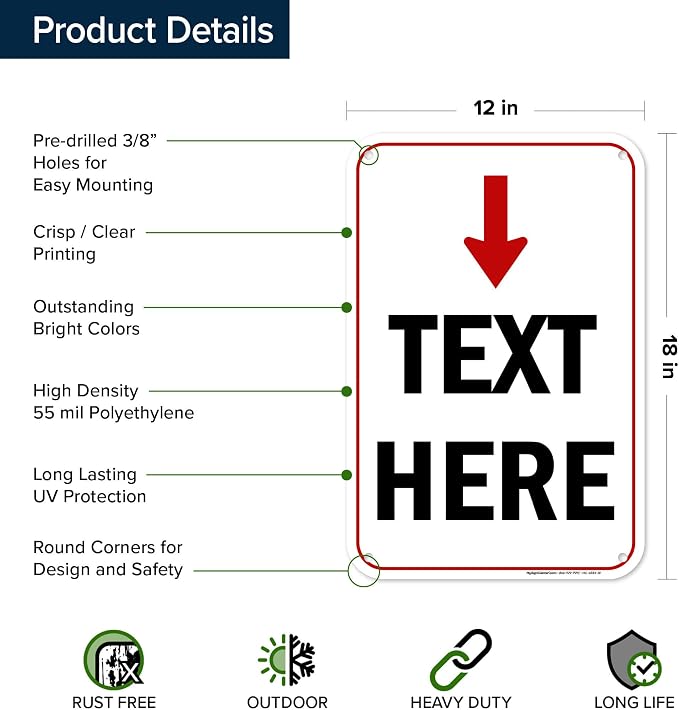Custom Arrow, Custom Directional Sign, Arrow Down Sign, 12x18 Inches, 55 mil - Image 6