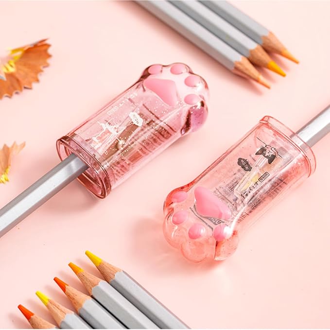 4 Pcs Cute Pink Pencil Sharpener Kawaii Small Manual Cartoon Cat Paw Plastic - Image 5