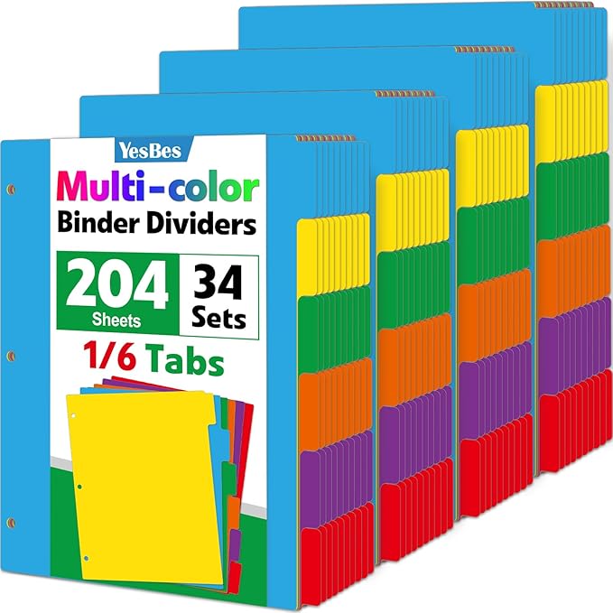 204 Pcs Colored Binder Dividers by YesBes