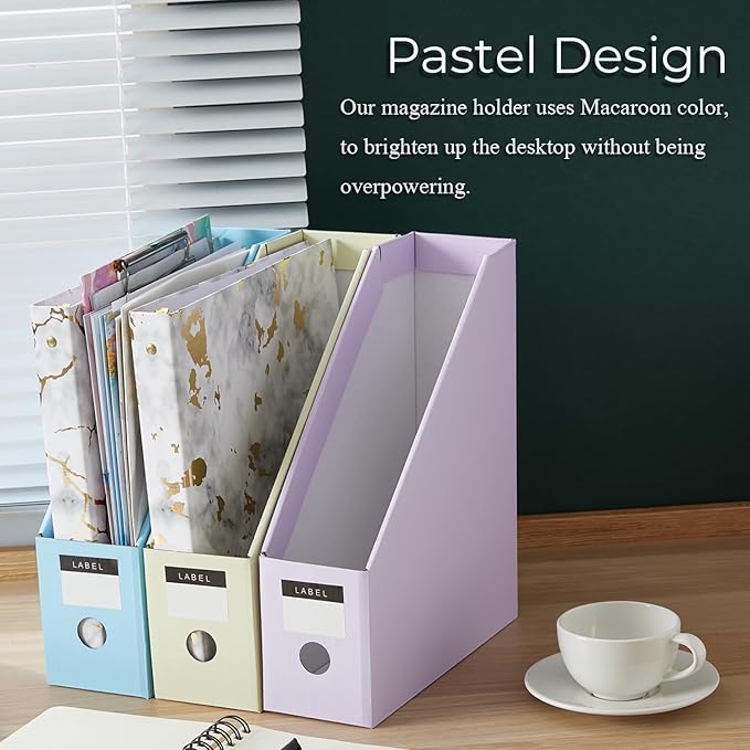 Y YOMA Cardboard File Magazine Holder, Pastel Color, 6 Pack Desktop Binder - Image 2