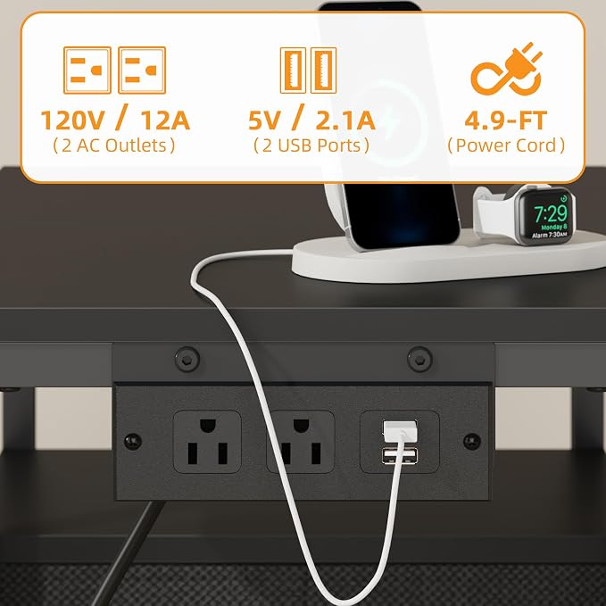 YAOHUOO Printer Stand with Power Outlet/Fabric Drawers, Printer Cabinet with - Image 3