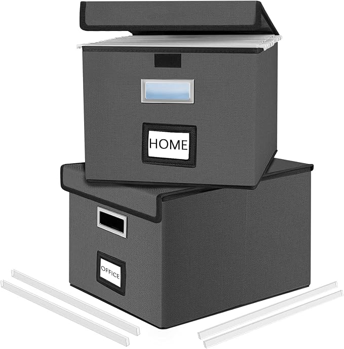 File Organizer Boxes with Lids, Linen Office Document Storage Boxes, Filing by Huolewa