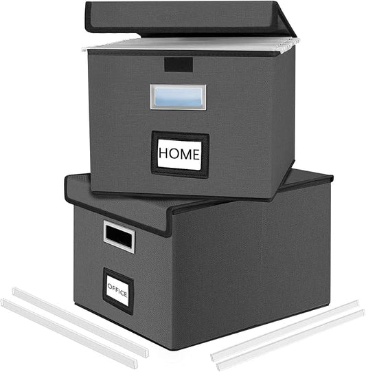 File Organizer Boxes with Lids, Linen Office Document Storage Boxes, Filing by Huolewa