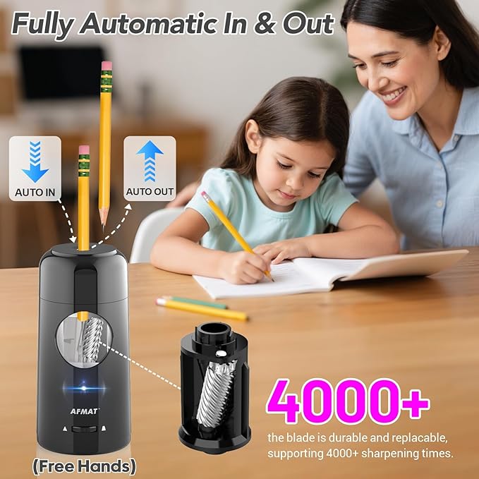 AFMAT Electric Pencil Sharpener, Rechargeable Fully Automatic Pencil Sharpener - Image 2