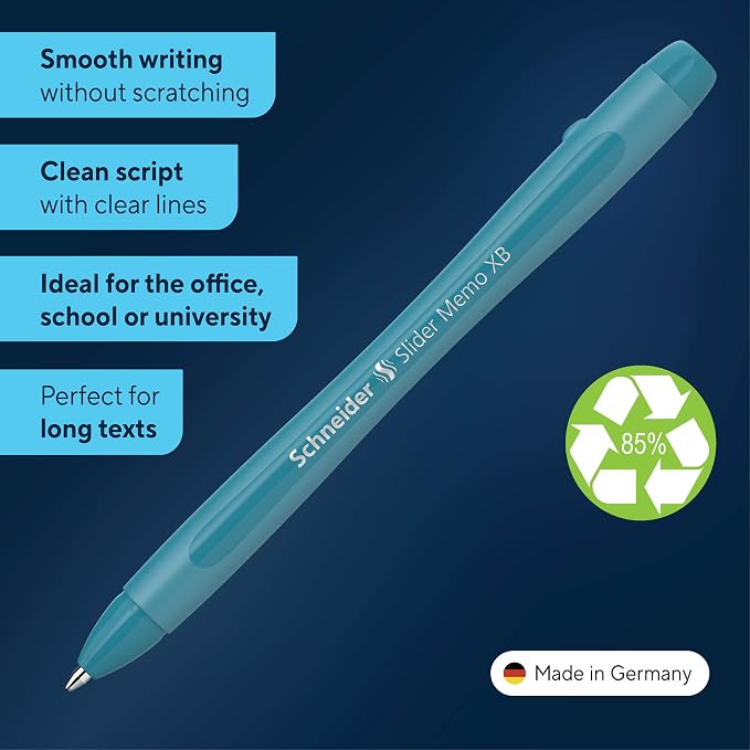 Schneider Slider Memo XB Ballpoint Pen Pack of 10, Case Colour: Teal, Ink - Image 2