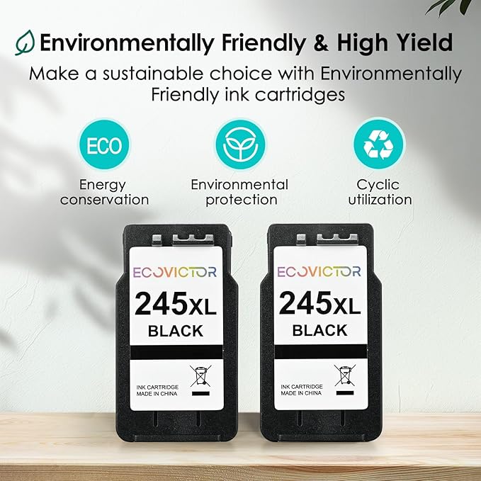 EcoVictor 245XL Black Ink Cartridge Replacement for Canon 245 XL PG-245 XL (Black 2 Pack) Compatible to Pixma MX490 MX492 MG2522 TR4520 TR4500 TS3122 TS3322 MG2520 MG2500 MG3022 TS3320 TR4522 Printer-DeskLoop Office