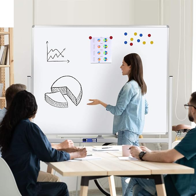 H-Qprobd 60"x48" Mobile Whiteboard Double-Sided Magnetic Dry Erase Board on Wheels - Comercial Rolling White Boards with Sturdy Stand for Home, Office & School-DeskLoop Office