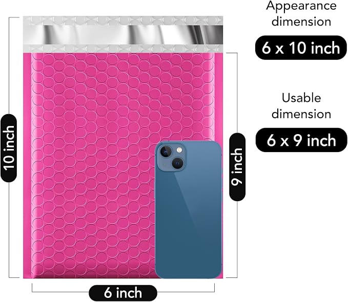 Fuxury Pink Bubble Mailers 6x10 Inch 500 Pack Usable Size 6x9 Padded Envelopes - Image 2