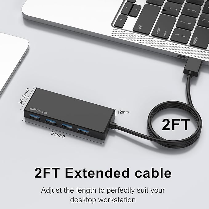 USB Hub, Multiport USB Splitter Adapter, 2 ft Long Cable USB 3.0 Hub, USB Extender for Laptop, PC, iMac, Surface Pro, MacBook, Mac Pro, Flash Drive, XPS, Mouse, HDD-DeskLoop Office