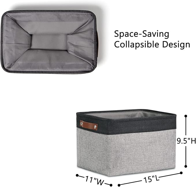 DULLEMELO Fabric Baskets for Storage, Rectangular Fabric Storage Bins Collapsible, Perfect for Shelves, Closets, Nursery, Empty Gift Baskets (3-Pack Medium-15 inch X 11 inch X 9.5 inch , Black&Grey)-DeskLoop Office