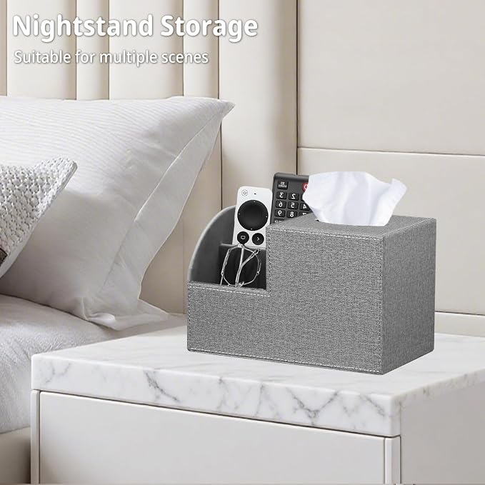 Square Tissue Box Cover with Storage, PU Leather Cube Tissue Box Holder - Image 7