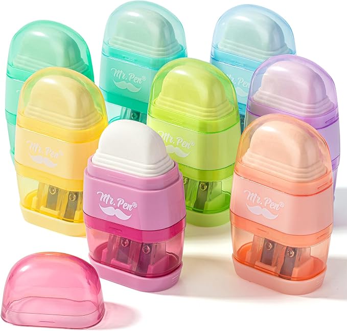 Mr. Pen- Pencil Sharpener & Eraser, 4 Pack | 2-in-1 Manual Sharpeners by MrPen