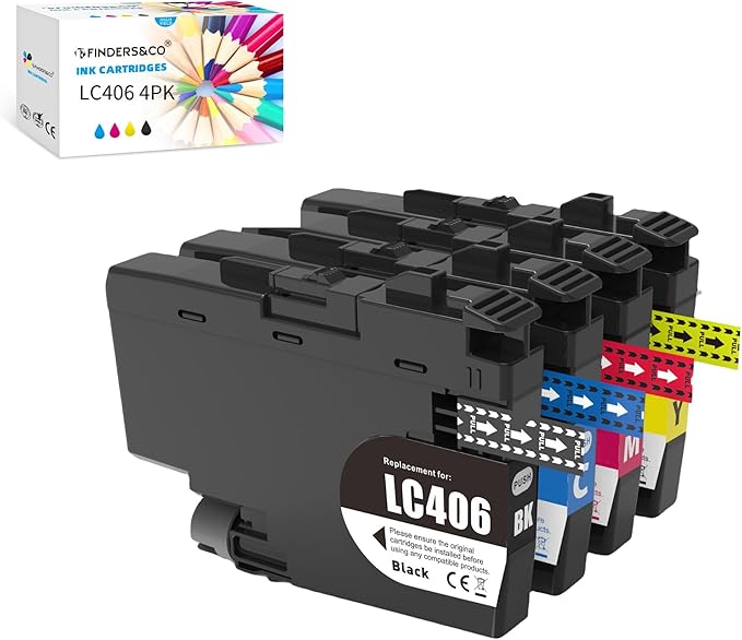 F FINDERS&CO LC406 Ink Cartridges LC 406 Ink Work with MFC-J4335DW J4345DW MFC-J4535DW MFC-J5855DW J5955DW J6555DW MFC-J6955DW Printer (4Pack)-DeskLoop Office