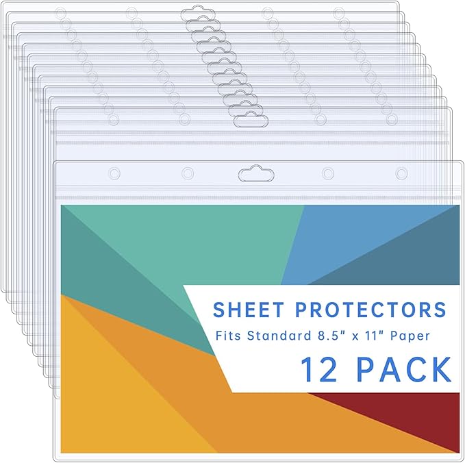 AKONEGE 12PCS Hard Sheet Protectors 8.5 x 11 Waterproof Resealable Zip Page by AKONEGE