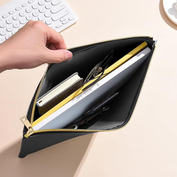 PU Leather A4 File Folder Zipper Document Holder Envelope Folder Case - Image 5