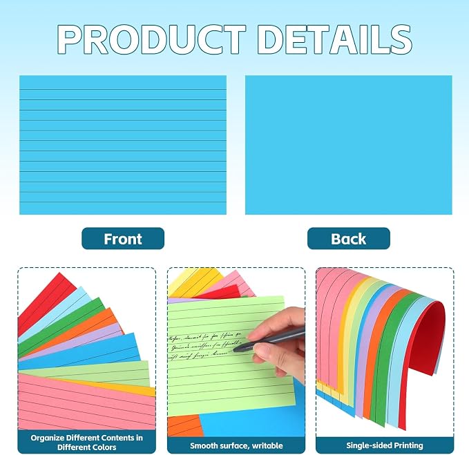Tecmisse Colored Index Cards 4x6, 300 Pack, 10 Colors Ruled Note Cards - Image 3